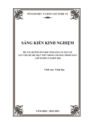 Sáng kiến kinh nghiệm Hướng dẫn học sinh giải các bài tập gắn với chủ đề thực tiễn trong chương trình toán Lớp 10 THPT - CTGDPT 2018