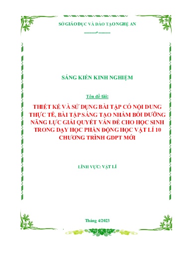 Sáng kiến kinh nghiệm Thiết kế và sử dụng các bài tập có nội dung thực tế, bài tập sáng tạo nhằm bồi dưỡng năng lực giải quyết vấn đề cho HS trong dạy học phần Động học – Vật lí 10 chương trình GDPT mới