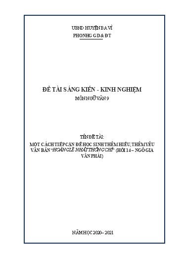 Sáng kiến kinh nghiệm Một cách tiếp cận để học sinh thêm hiểu, thêm yêu văn bản Hoàng Lê nhất thống chí (Hồi 14 – Ngô Gia Văn Phái) vào Chuyên đề Văn học trung đại