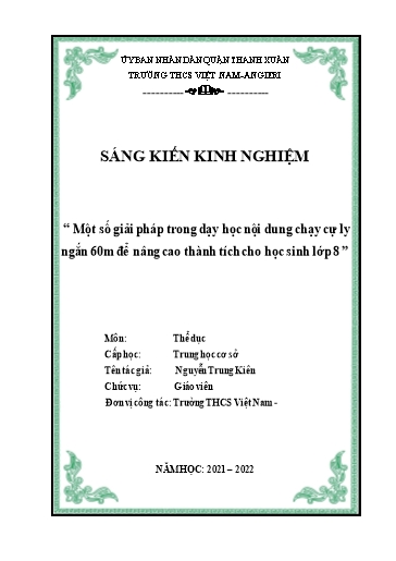 Sáng kiến kinh nghiệm Một số giải pháp trong dạy học nội dung chạy cự ly ngắn 60m để nâng cao thành tích cho học sinh Lớp 8