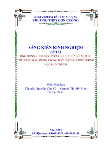 Sáng kiến kinh nghiệm Ứng dụng khoa học công nghệ thiết kế một số thí nghiệm sử dụng trong dạy học Hóa học Trung học phổ thông, bộ sách Chân trời sáng tạo