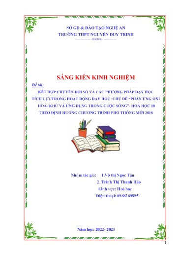 SKKN Kết hợp chuyển đổi số và các phương pháp dạy học tích cực trong hoạt động dạy học Chủ đề “Phản ứng oxi hoá- Khử và ứng dụng trong cuộc sống”- Hoá học 10 theo định hướng chương trình phổ thông mới 2018