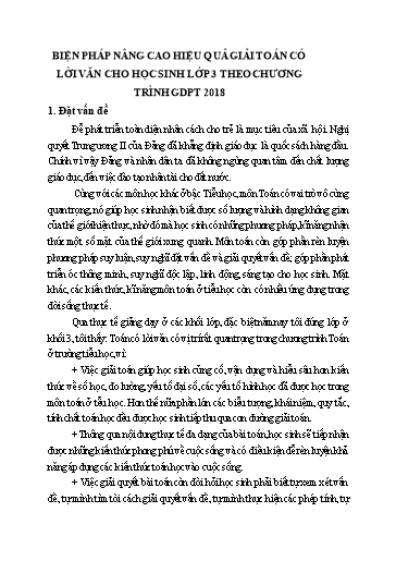 Sáng kiến kinh nghiệm Biện pháp nâng cao hiệu quả giải toán có lời văn cho học sinh Lớp 3 theo chương trình GDPT 2018