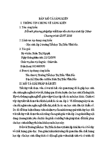 Sáng kiến kinh nghiệm Đổi mới phương pháp dạy viết đoạn văn cho học sinh Lớp 2 theo Chương trình GDPT 2018