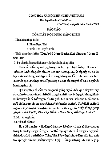 Sáng kiến kinh nghiệm Một số biện pháp giúp học sinh Lớp 3 trường Tiểu học Phạm Hùng viết đúng chính tả (bộ sách Chân trời sáng tạo)