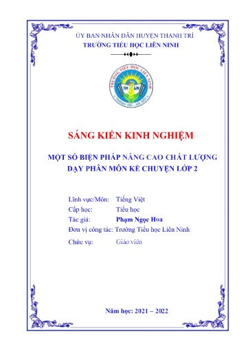 Sáng kiến kinh nghiệm Một số biện pháp nâng cao chất lượng dạy phân môn Kể chuyện Lớp 2