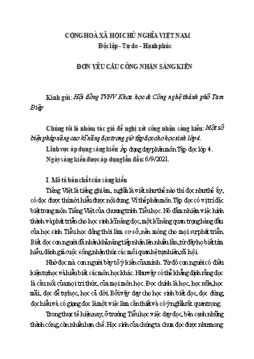 Sáng kiến kinh nghiệm Một số biện pháp nâng cao kĩ năng đọc trong giờ tập đọc cho học sinh Lớp 4