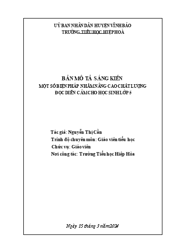 Sáng kiến kinh nghiệm Một số biện pháp nhằm nâng cao chất lượng đọc diễn cảm cho học sinh Lớp 5