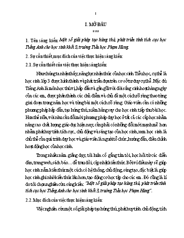 Sáng kiến kinh nghiệm Một số giải pháp tạo hứng thú, phát triển tính tích cực học Tiếng Anh cho học sinh khối 3, trường Tiểu học Phạm Hùng