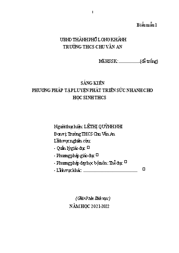 Sáng kiến kinh nghiệm Phương pháp tập luyện phát triển sức nhanh cho học sinh THCS