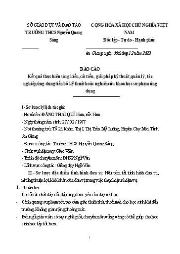 Sáng kiến kinh nghiệm Rèn luyện bốn kĩ năng nghe - Nói - đọc - Viết cho học sinh Lớp 6 - 7 trong môn Ngữ Văn