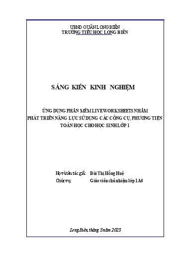 Sáng kiến kinh nghiệm Ứng dụng phần mềm Liveworksheets nhằm phát triển năng lực sử dụng các công cụ, phương tiện Toán học cho học sinh Lớp 1