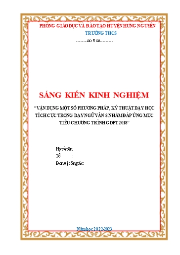 Sáng kiến kinh nghiệm Vận dụng một số phương pháp, kỹ thuật dạy học tích cực trong dạy Ngữ văn 8 nhằm đáp ứng mục tiêu chương trình GDPT 2018