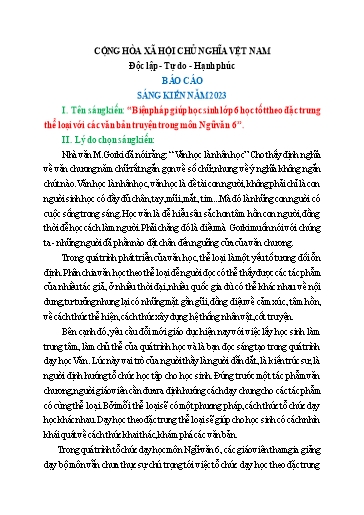 Sáng kiến kinh nghiệm Biện pháp giúp học sinh Lớp 6 học tốt theo đặc trưng thể loại với các văn bản truyện trong môn Ngữ văn 6