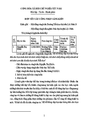 Sáng kiến kinh nghiệm Bộ đồ dùng dạy học tạo hứng thú cho học sinh chơi trò chơi nhảy ô tiếp sức, trò chơi nhảy đúng nhảy nhanh và trò chơi con sâu đo của học sinh Tiểu học