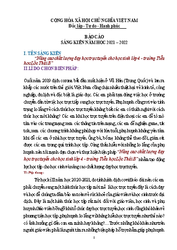 Sáng kiến kinh nghiệm Nâng cao chất lượng dạy học trực tuyến cho học sinh Lớp 4 - Trường Tiểu học Lộc Thái B