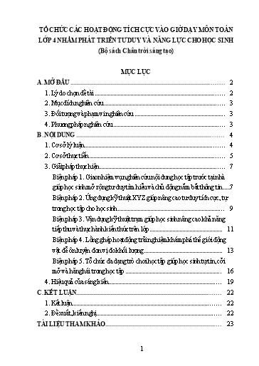 Sáng kiến kinh nghiệm Tổ chức các hoạt động tích cực vào giờ dạy môn Toán Lớp 4 nhằm phát triển tư duy và năng lực cho học sinh, Bộ sách Chân trời sáng tạo