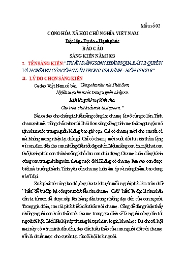 Sáng kiến kinh nghiệm Tri ân đấng sinh thành qua Bài 12 ”Quyền và nghĩa vụ của công dân trong gia đình” - Môn GDCD 8, Chân trời sáng tạo